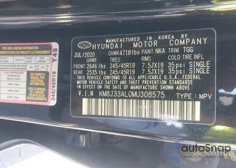 2021 Hyundai Tucson Sport from USA, damaged, VIN KM8J33AL0MU308575